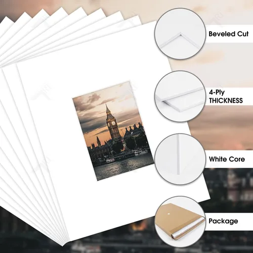 Miniatura 3 de Golden State Art, Paquete de 10 marcos de fotos blancos de 11 x 14 pulgadas, sin ácidos, con núcleo blanco, corte biselado para fotos, imágenes e
