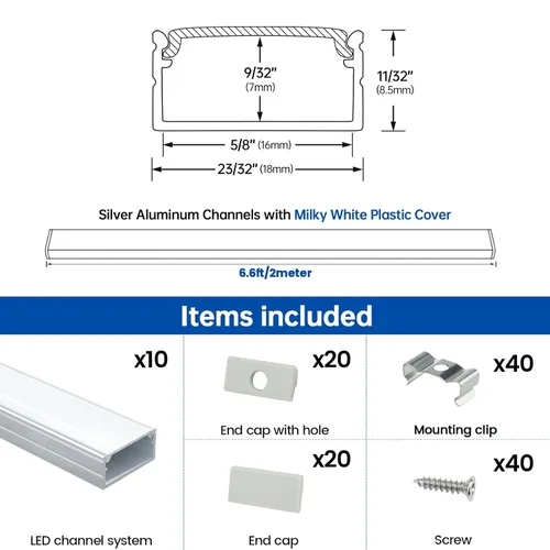 Miniatura 2 de Muzata Paquete de 10 tiras LED de aluminio plateado con cubierta blanca lechosa U102 WW 2M