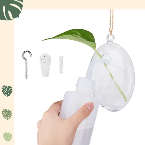 Miniatura 4 de Zopeal Juego de 6 macetas de vidrio para colgar en la pared, estación de propagación de terrario, contenedor de riego con cuerda y gancho
