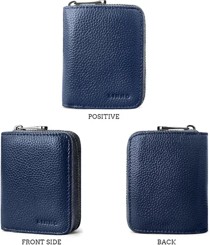 Miniatura 5 de Linno RFID 20 ranuras para tarjetas de crédito titular de la tarjeta de crédito de cuero genuino pequeño caso para mujeres u hombres cartera