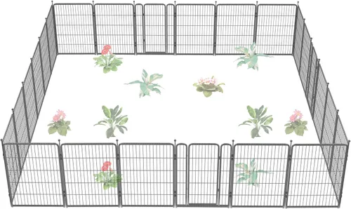 Miniatura 72 de FXW - Valla de jardín metálica y resistente para exteriores, barrera para perros y conejos, fácil instalación, negro, 24 pulgadas de alto x 29.6