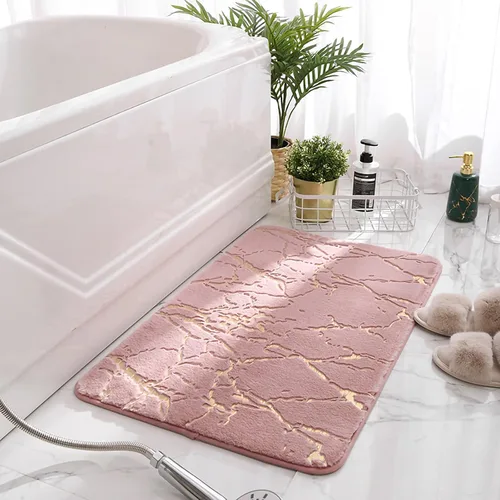 Miniatura 8 de Juego de 3 alfombras y tapetes de baño antideslizantes de mármol negro dorado, suave, lavable, absorbente de agua, con contorno en forma de U y tapa