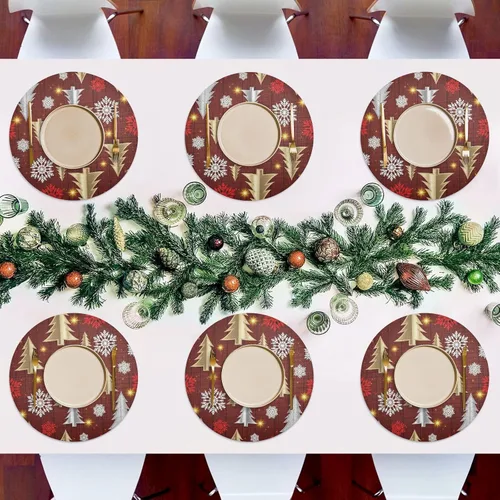 Miniatura 7 de Stylized Christmas Trees Table Place Mats, Non Slip Table Mats Round Washable for Kitchen Table one sizex6