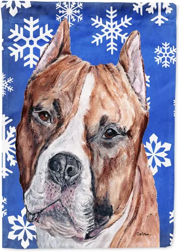 Miniatura 103 de Caroline's Treasures SC9374GF Bulldog English Snow flakes Holiday Garden Flag Buzón Bandera decorativa para patio exterior, patio, obras de arte