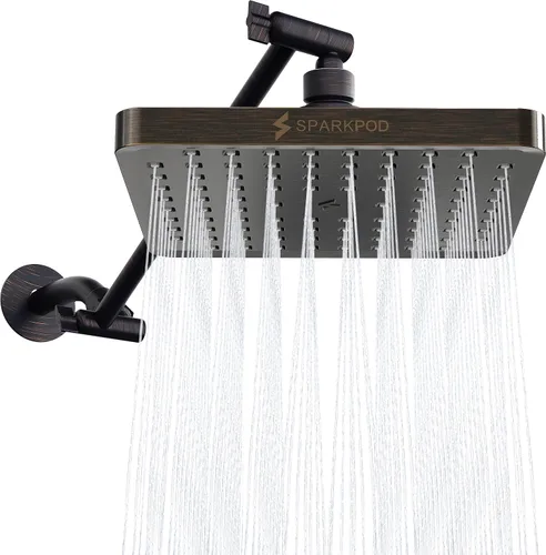 Miniatura 9 de SparkPod Cabezal de ducha tipo lluvia cuadrado con brazo de extensión, cabezal de ducha de altura ajustable con rendimiento de alta presión, fácil