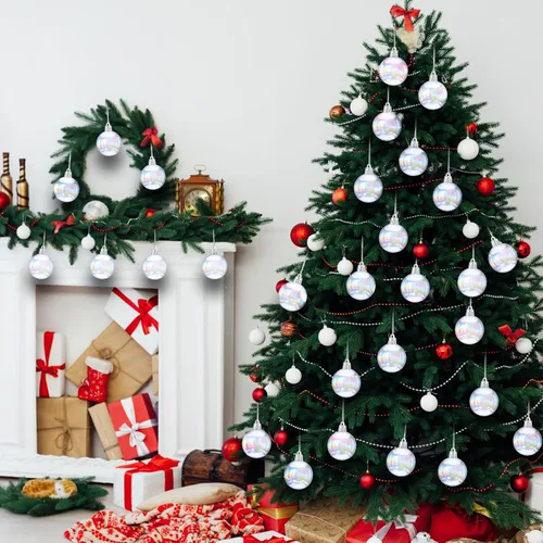 Miniatura 2 de BBTO 100 Piezas Adornos Navideños Iridiscentes Transparentes de Plástico Decoraciones de Bolas de Navidad Acrílicas Transparentes para Interiores