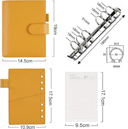 Miniatura 6 de Moterm Personal Luxe - Planificador de anillos – Organizador de carpeta de cuero genuino (Pebble-Mustard, anillo de 1.181 in)