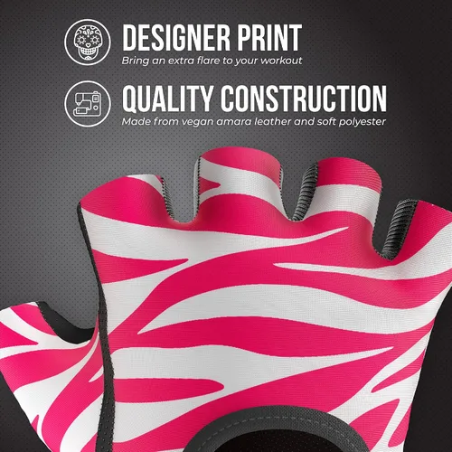 Miniatura 5 de Contraband Pink Label 5277 Design Series - Guantes de levantamiento y remo con estampado de cebra (par) – Ligero vegano medio acolchado