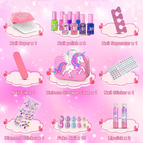 Miniatura 2 de Juego de Esmalte de Uñas para Niñas Juguetes, Kit de Arte de Uñas Lavable de Secado Rápido para Niños Pequeños con Secador de Enfriamiento por Aire
