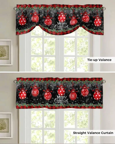 Miniatura 5 de Cenefa de cortina con lazo rojo de Navidad para ventanas, sala de estar, cocina, baño, granja, bolas de Navidad de acuarela con diseño de bayas