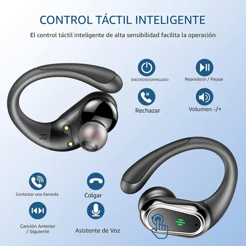 Miniatura 5 de Auriculares inalámbricos, auriculares Bluetooth 5.4 2026 deportivos, 60 horas estéreo de alta fidelidad con graves profundos con micrófono ENC