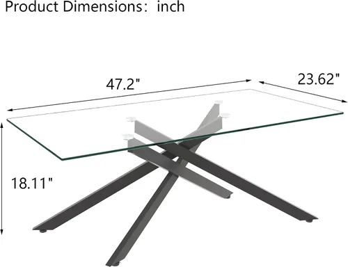Miniatura 2 de Henf Mesa de centro rectangular moderna de vidrio transparente de 47 pulgadas, mesa de centro rectangular de vidrio templado para sala de estar
