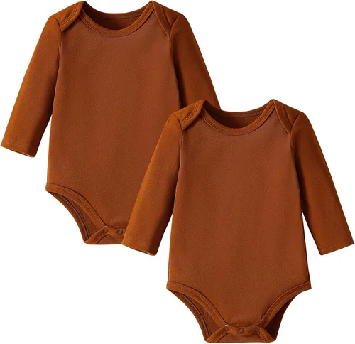 Miniatura 25 de DEFAHN Paquete de 2 mamelucos unisex para bebé, viscosa súper suave de bambú, unicolor de manga larga para bebés niños y niñas