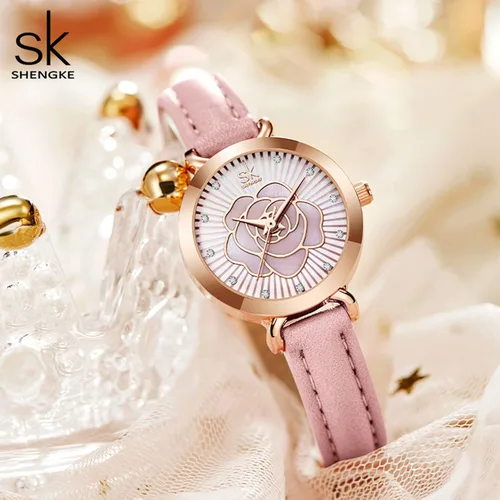Miniatura 5 de SHENGKE Reloj de cuero para mujer reloj de lujo para mujer resistente al agua para mujer