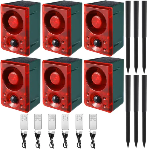 Miniatura 9 de Qualirey Alarma solar con sensor de movimiento para exteriores con sonido de disparo de estaca, 3 modos de grabación y volumen ajustable, carga USB