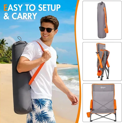 Miniatura 5 de PORTAL Sillas de Playa para Adultos, Camping, Bajas, Ligeras, Portátiles con Soporte para Tazas, Respaldo de Malla, Bolsa de Transporte para Arena