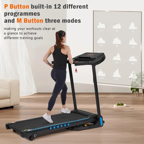 Miniatura 6 de Cinta de correr plegable resistente para uso doméstico, máquina eléctrica para correr, trotar y caminar con soporte para dispositivos, inclinación