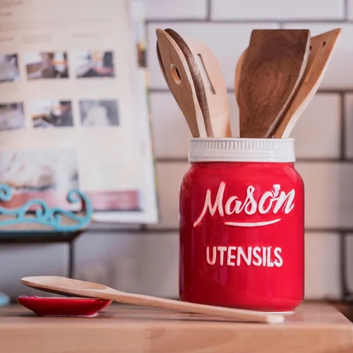 Miniatura 4 de Farmhouse - Juego de recipientes para la cocina, soporte para utensilios de cocina de cerámica, soporte para cucharas, bonito tarro de galletas