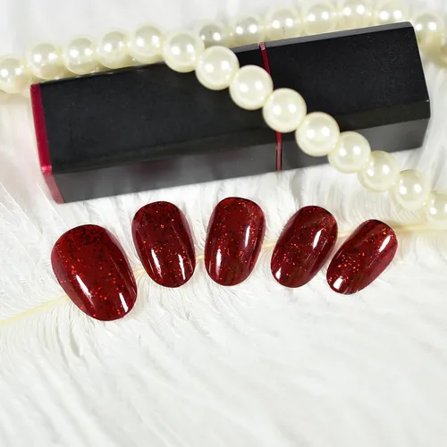 Miniatura 6 de Elevenail - Uñas postizas de longitud media, punta vino rojo, uñas postizas de cobertura total, uñas postizas cortas, uñas falsas, uñas falsas Rojo