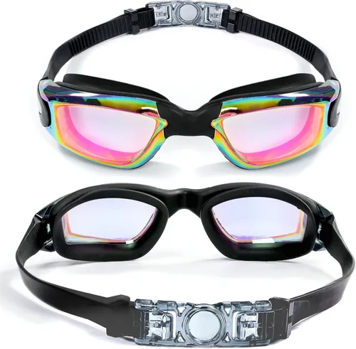 Miniatura 2 de EWPJDK Gafas de natación – Paquete de 2 gafas de natación antivaho sin fugas para adultos, mujeres y hombres Aqua & Bright Rose