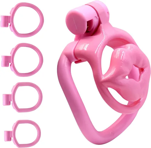 Miniatura 10 de Jaula de castidad Sissy Peso ligero Jaula para el pene de ABS+Resina Dispositivo de castidad Juguetes sexuales para adultos con 4 anillos