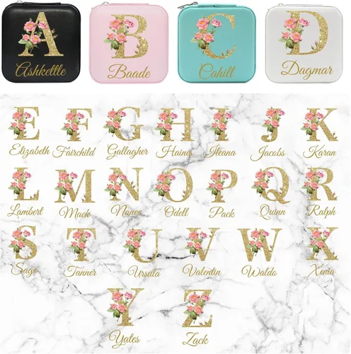 Miniatura 3 de Joyero personalizado para regalos de dama de honor, flor de nacimiento, inicial, joyería de viaje personalizada para mujeres, organizador de joyas