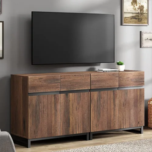 Miniatura 16 de Wampat Moderno soporte de TV para televisores de 100 pulgadas, consola central de entretenimiento 3 en 1 con estantes ajustables y base de metal