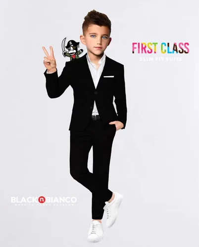 Miniatura 2 de Traje de primera clase para niños Black n Bianco Slim Fit estilo ligero. Presentado por Baby Muffin.