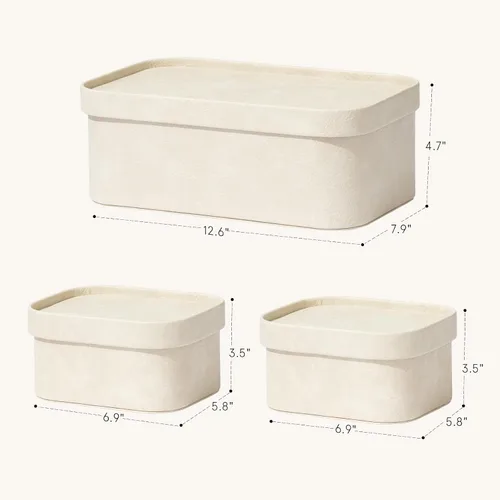 Miniatura 4 de La Jolie Maison Cajas de almacenamiento de cuero vegano con tapas, juego de 3 contenedores de almacenamiento decorativos para organizar cajas