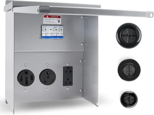 Miniatura 9 de Newdeli Caja de toma de corriente de 50 amperios NEMA 14-50R Rv Panel de toma de corriente eléctrica de 125/250 voltios, caja de salida impermeable