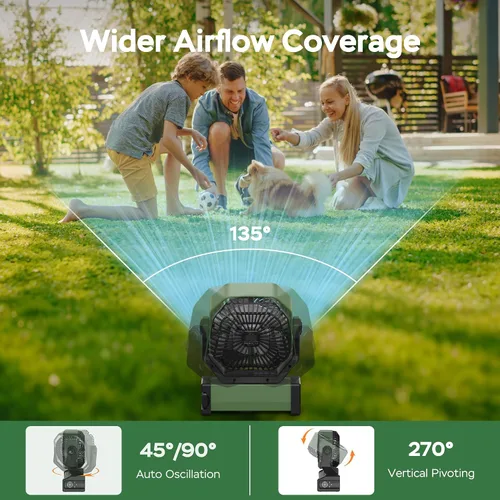 Miniatura 6 de KITWLEMEN - Ventilador de camping con luz - Ventilador recargable de 20,000 mAh con batería, tiempo máximo de funcionamiento de 60 horas, 4