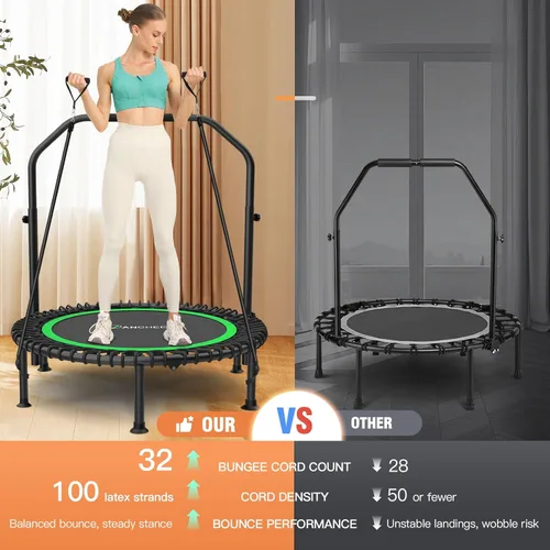 Miniatura 2 de ANCHEER Minitrampolín plegable de 40"/48", carga máxima de 450 libras/550 libras para interiores, con mango de espuma ajustable de 4 niveles