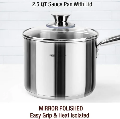 Miniatura 10 de HOMICHEF Juego de utensilios de cocina de acero inoxidable sin níquel de 14 piezas, juego de ollas y sartenes sin níquel, utensilios de cocina