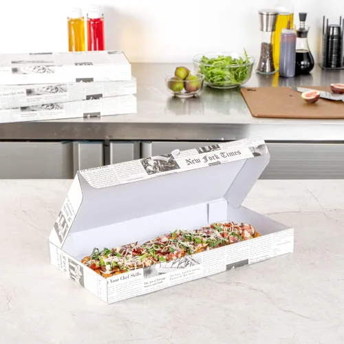Miniatura 8 de Restaurantware Caja de pizza pequeña de 50 unidades, 14 x 7 x 1.5 pulgadas, caja rectangular para llevar papel corrugado para alimentos calientes