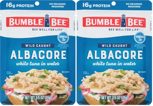 Miniatura 15 de Bumble Bee - Atún blanco de aleta Albacore en agua en sobres de 71 g - Paquete de atún capturado de forma salvaje listo para comer - 16 g