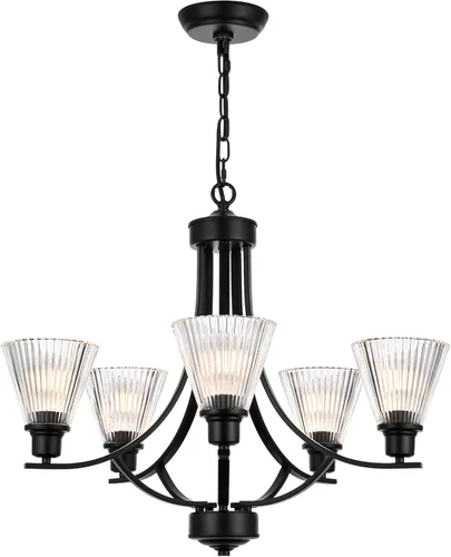 Miniatura 10 de 5 Light Shaded Contemporary Chandeliers with Alabaster Glass Black Rustic Light Fixtures Ceiling Hanging Mid Century Modern Pendant Lighting for