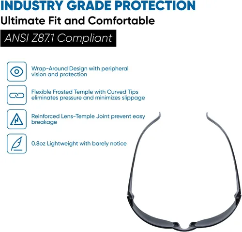 Miniatura 5 de amoolo Gafas de seguridad teñidas a granel de 24, gafas de sol protectoras, lentes de humo oscuro para protección UV, protección ocular resistente a