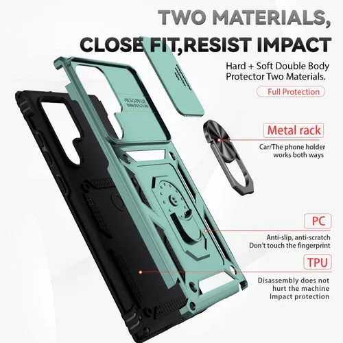 Miniatura 8 de Funda para Samsung Galaxy S22 Ultra con protector de pantalla para lente de cámara, protector de pantalla, prueba de caídas de grado militar, Verde