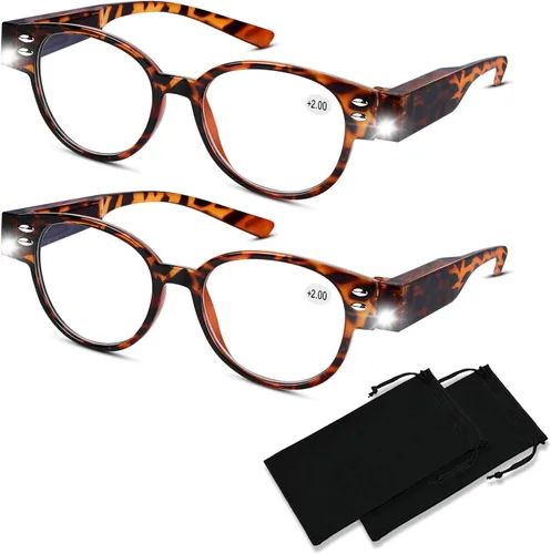 Miniatura 8 de Paquete de 2 lupas con luz de lectura con luces, lectores LED brillantes, lentes de lectura iluminados, anteojos de bloqueo de luz azul, lupa