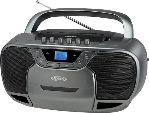 JENSEN CD-590-GR CD-590 1 vatios estéreo portátil CD y reproductor de cassette/grabadora con radio AM/FM y Bluetooth (gris)