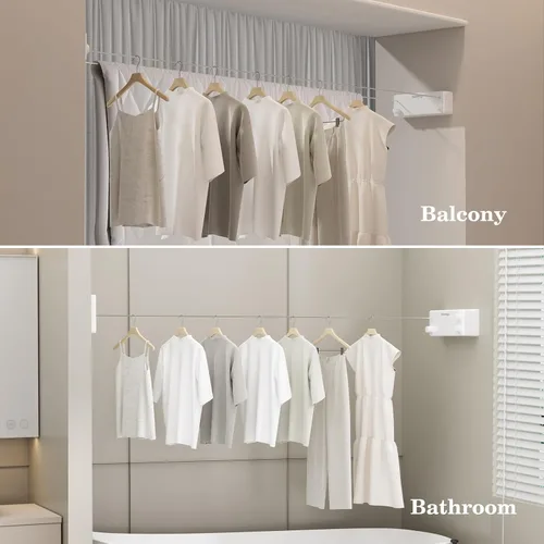 Miniatura 7 de Danpoo Tendedero retráctil, línea de ropa de acero inoxidable de 2 x 13.8 pies para interiores y exteriores, secado de ropa montado en la pared