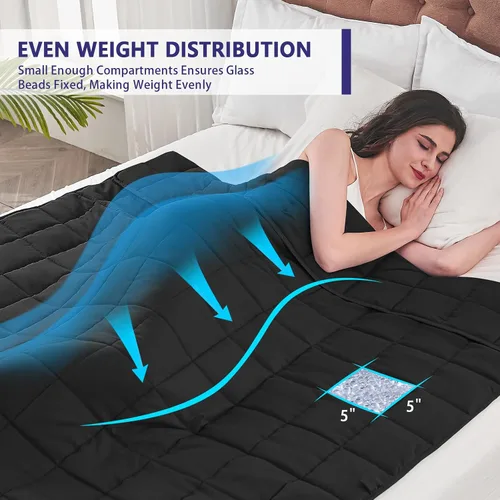 Miniatura 3 de yescool - Manta con peso para adultos (15 libras, 48 x 72 pulgadas, color negro), fresca, transpirable, con cuentas de cristal prémium, lavable a