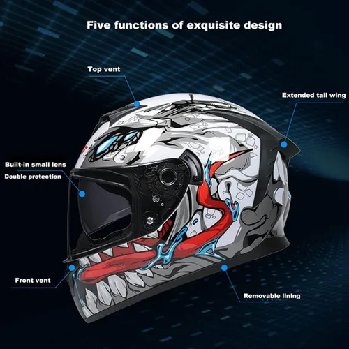 Miniatura 2 de Cascos de motocicleta de cara completa, casco de motocicleta aprobado por ECE/DOT con viseras dobles, casco de motocicleta de cara completa para J