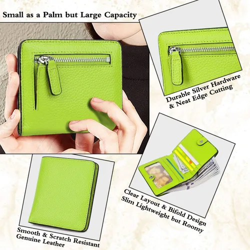 Miniatura 3 de BIG SALE-AINIMOER billetera de bolsillo pequeña con cremallera, plegable, compacta de cuero con bloqueo por identificación por radiofrecuencia