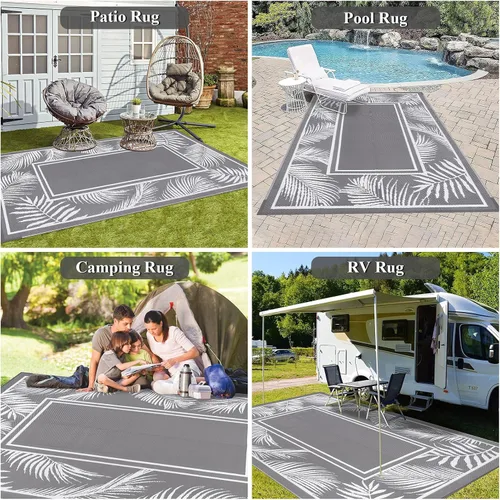 Miniatura 7 de Bsmathom Alfombra impermeable para exterior de 6'x9' reversible de pajita de plástico estilo boho para patio, terraza, camping, alfombras, portátil