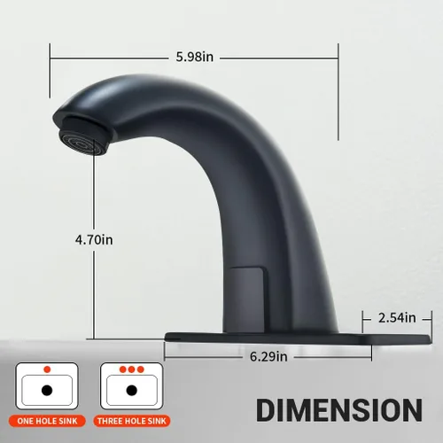 Miniatura 5 de Grifo de baño sin contacto con sensor de movimiento automático con placa de cubierta de orificio y mezclador de temperatura, lavabo manos libres
