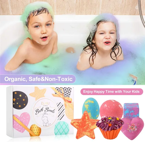 Miniatura 5 de DUAIU 6 bombas de baño de burbujas gaseosas para niños y mujeres, juego de regalo de bombas de baño naturales orgánicas para niños con aceites