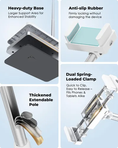 Miniatura 5 de Viozon Soporte de piso para tableta, soporte ajustable en altura y ángulo para tablet con tubo de brazo de aleación de aluminio, rotación de 360°