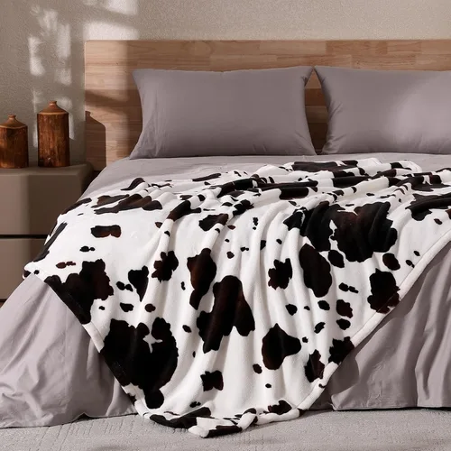 Miniatura 9 de Cozy Bliss Manta mullida con estampado de vaca para sofá, manta gruesa, suave y cálida de forro polar que no desprende para decoración occidental
