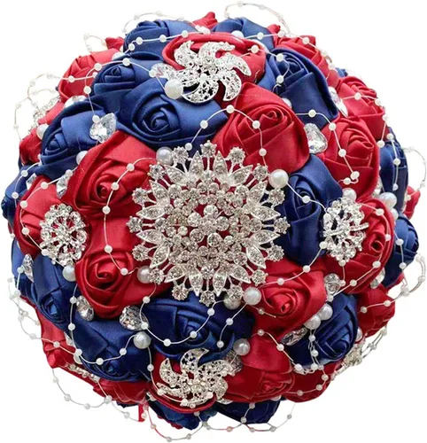 Miniatura 16 de XINNI Broche de oro de lujo de 8 pulgadas, ramo de boda nupcial para novia, dama de honor, ramo de rosas de satén con perlas, color negro y gris